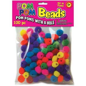 Pepperell Pom Pom Beads 1/2" - (100 Pieces) Assorted Colors