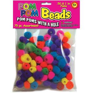 Pepperell Pom Pom Beads 1/2" and 1"  - (75 Pieces) Assorted Colors