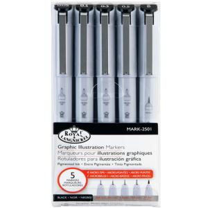 Royal Langnickel Graphic Illustration Artist Marker Set - Black 5ct   MARK-2501
