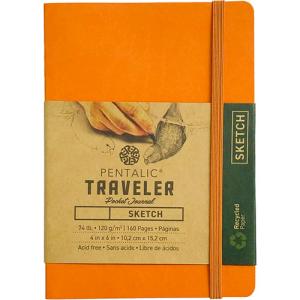 Pentalic Traveler Pocket Journal 4" x 6" - (160 Pages, 74lb) Sketch, Orange
