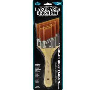 Royal Langnickel 3 Pack Angular Golden Taklon Short Handle Large Area Brush Set - 1 Inch,2 Inch,3 Inch