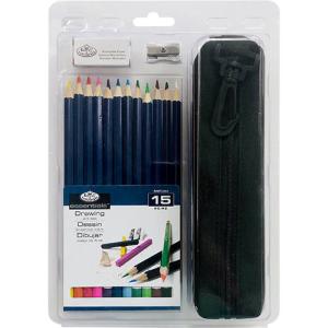 Royal Langnickel Essentials Drawing Art Set with Pencil Case - (15 Pieces)