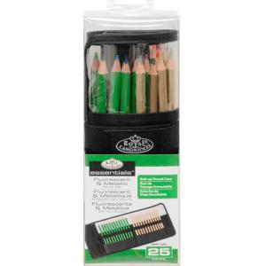 Royal Langnickel Essentials Fluorescent/Metallic Pencil Roll-Up Travel Set RART-2303