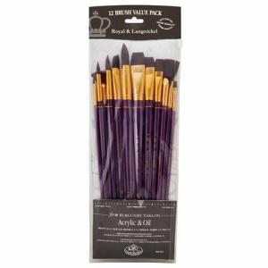 Royal Langnickel Burgundy Taklon Acrylic And Oil Brush Value Pack - 12pc
