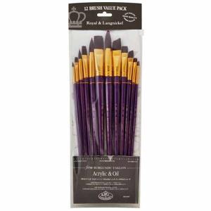 Royal Langnickel Burgundy Taklon Acrylic And Oil Brush Value Pack - 12pc