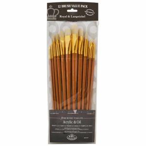 Royal Langnickel Bone Taklon Acrylic And Oil Brush Value Pack - 12pc