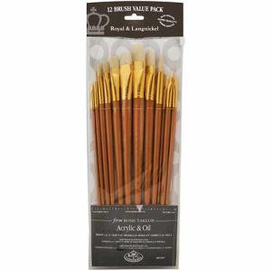 Royal Langnickel Bone Taklon Acrylic And Oil Brush Value Pack - 12pc