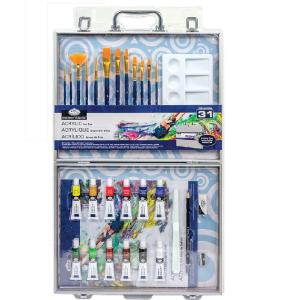 Royal Langnickel Essentials Acrylic Painting Kit with Double-Sided Aluminum Art Case - 31pc