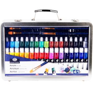 Royal Langnickel Essentials Large Clear Window Tin Box Acrylic Art Set - (41 Pieces) RSET-ART3004