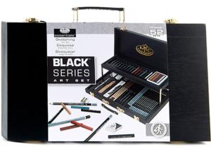 Royal Langnickel Essentials - 52pc Two-Tier Black Series Wooden Box Sketching Artist Set  RSET-ART4202
