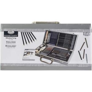 Royal Langnickel Essentials Deluxe Silver Wooden Sketching Art Box Set - 58pc  RSET-SKET2000
