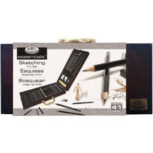 Royal Langnickel Essentials Premier Wooden Sketching Art Box Set - 41 Pc   RSET-SKET2020