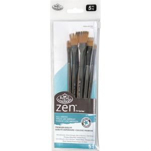 Royal Langnickel Zen Brush for All Media Variety Set - (5 Pack) Short Handle, Wisps