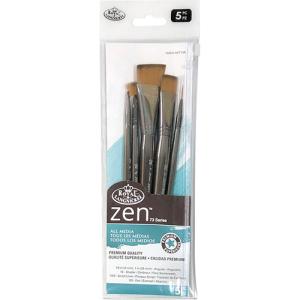 Royal Langnickel Zen Brush for All Media Variety Set - (5 Pack) Short Handle, Angular