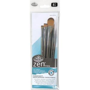 Royal Langnickel Zen Brush for All Media Variety Set - (5 Pack) Short Handle, Oval Wash 1