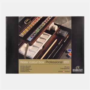 Rembrandt Professional Watercolor Pans Set  / Wooden Box -28 Half Pans + 7 Accessories   05840013