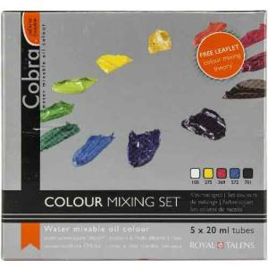 Royal Talens Cobra Water Mixable Oil Paint Artist Color Mixing Set- 5x20ml