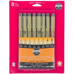 Sakura Pigma Micron Pen Set - (8 Pack) Black