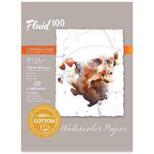 Fluid 100  Cold Press Watercolor Paper Easy-Block 18"  x 24"   (15 Sheets, 140lb)