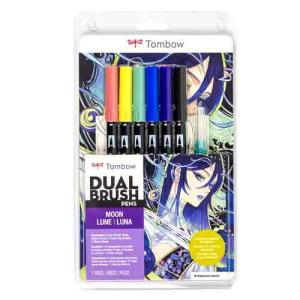 Tombow Dual Brush Pen Manga Set - 6pk Moon + Waterbrush   56247