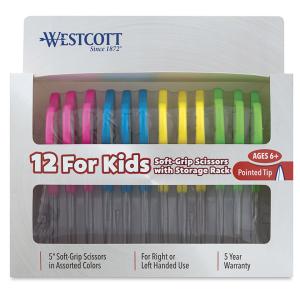 Westcott Scissors for Kids with Storage Rack  (12 Pack) Pointed Tip