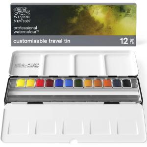 Winsor & Newton Artist Professional Customisable Watercolor Travel Tin Set  (12 Half Pans)