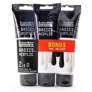 Liquitex Basics Acrylic Triple Pack 4oz/118ml Tubes-    2 Titanium White, 1-Black