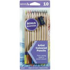 Reeves  Colour Pencil Set - (10 Pack) and Sharpener